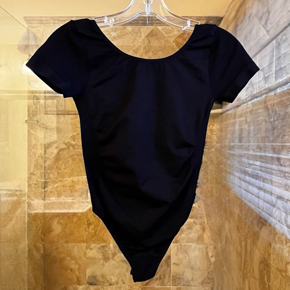 NEW Vesi Star Basic Black Bodysuit Thong w Bottom Snaps Ballet Style OSFM NWOT